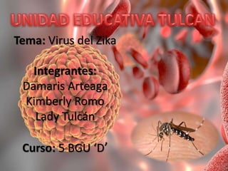 Tema: Virus del Zika
Integrantes:
Damaris Arteaga
Kimberly Romo
Lady Tulcán
Curso: 5 BGU ‘D’
 