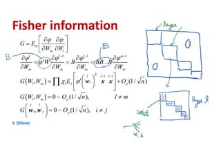 Fisher information
 
 
1 1 1
2 1 1
1
' ...
, (1/ )
, 0 ~ (1/ ),
, 0 ~ (1/ ),
m l
l l l m
m m m m
l l l
il m x p
l m p
l l
i j p
G E
W W
W B BB B
W W W W
G W W E O n
G W W O n l m
G O n i j
 
   

 
  
 
  
  
  
   
  
   
     
  
 
 
  
 

x
w x x
w w
Y. Ollivier
 