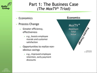 Part 1: The Business Case
                                          (The MaxTV® Triad)

                       Economics
 ...