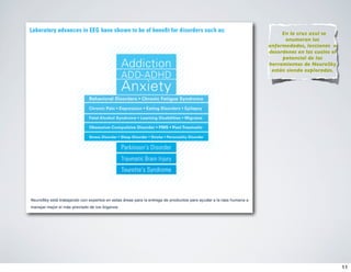 En la cruz azul se
      enumeran las
enfermedades, lecciones o
desordenes en las cuales el
     potencial de las
herramientas de NeuroSky
 están siendo exploradas.




                              11
 