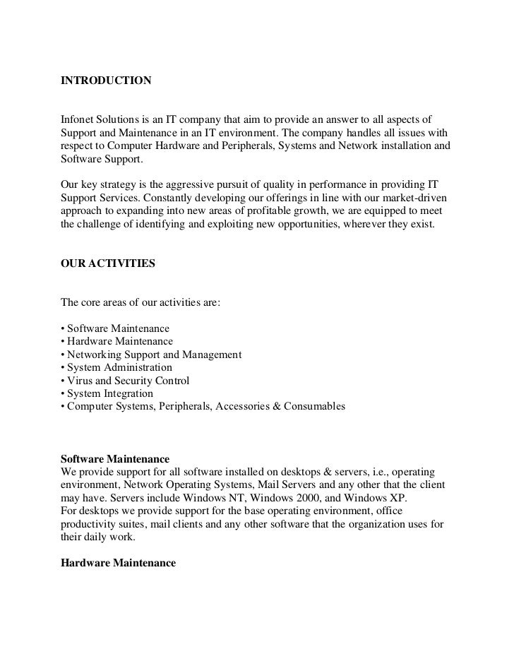INTRODUCTIONInfonet Solutions is an IT company that aim to provide an answer to all aspects ofSupport and Maintenance in a...