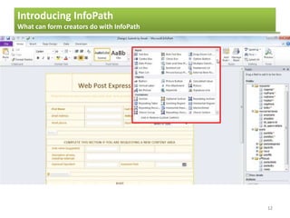 Introducing InfoPath
What can form creators do with InfoPath
12
 