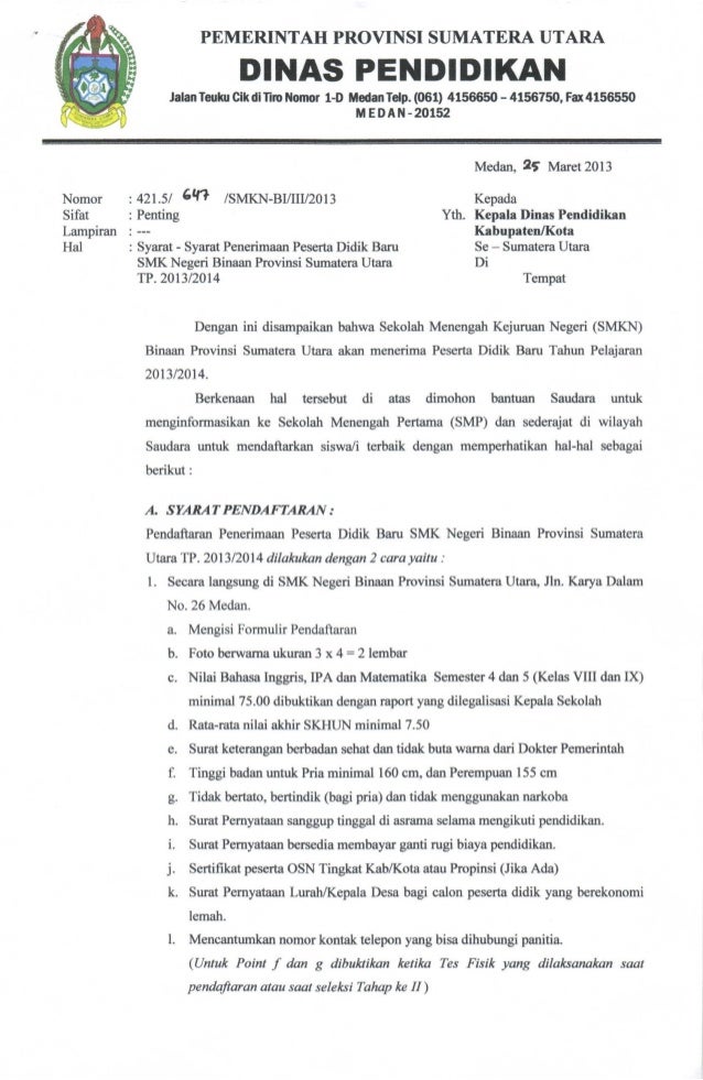 Info PPDB SMKN Binaan Prov. SUMUT 2013/2014