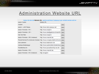 Administration Website URL 26.05.201117snapt.tv Europe Vertriebs-UG