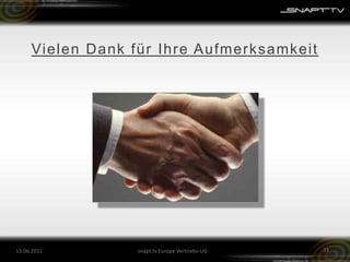 snapt.tv als Zentrale für Ihre Strategie 26.05.201125snapt.tv Europe Vertriebs-UG