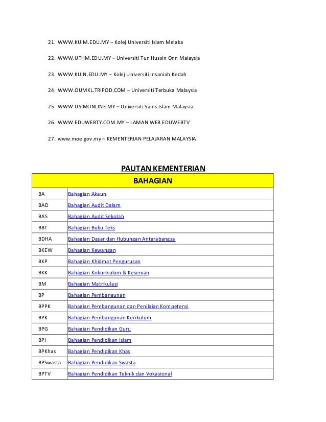 Info pss direktori laman web universiti di malaysia dan pautan kementu2026