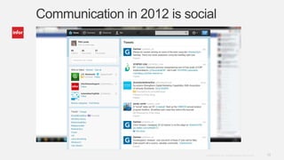 Communication in 2012 is social




                             Copyright © 2012. Infor. All Rights Reserved. www.infor.com   10
 