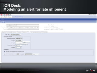 ION Desk:
Modeling an alert for late shipment




       Copyright © 2011 Infor. All rights reserved.
 