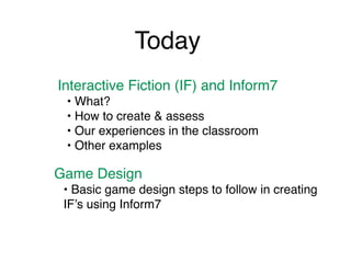 Interactive Fiction and Game Design Using Inform7 | PDF