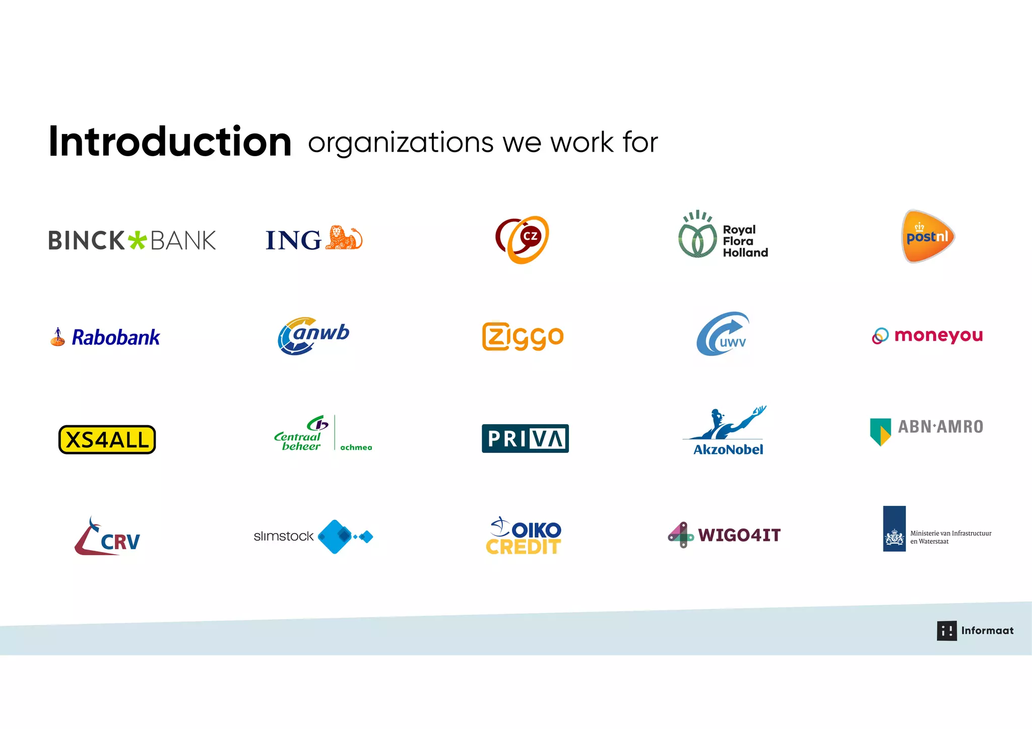 Introduction organizations we work for
 