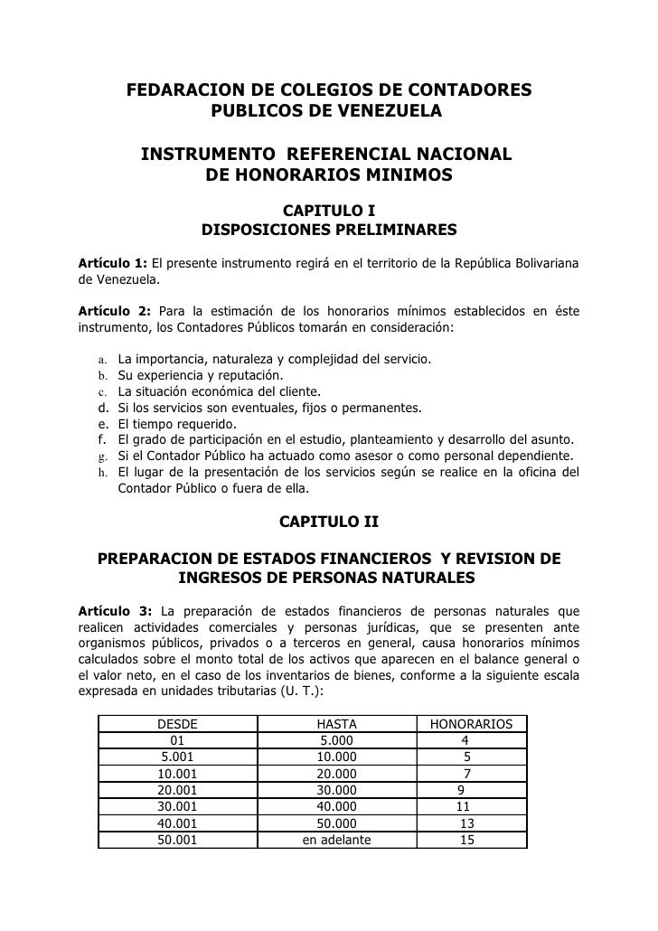 Honorarios Contadores Públicos- Venezuela