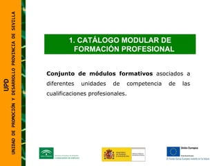 UNIDAD DE PROMOCIÓN Y DESARROLLO PROVINCIA DE SEVILLA CATÁLOGO MODULAR DE FORMACIÓN PROFESIONAL Conjunto de módulos formativos  asociados a diferentes unidades de competencia de las cualificaciones profesionales. UPD  UNIDAD DE PROMOCIÓN Y DESARROLLO PROVINCIA DE SEVILLA 