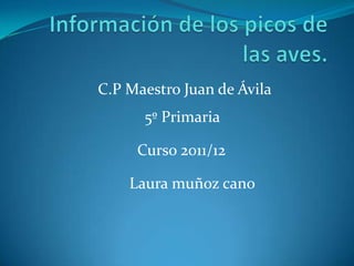 C.P Maestro Juan de Ávila
      5º Primaria

     Curso 2011/12

    Laura muñoz cano
 