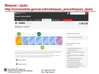 Dr. Jesús M. Prujà
Dra. Pilar Gómez
Beques i ajuts:
http://universitats.gencat.cat/ca/beques_preus/beques_ajuts/
 