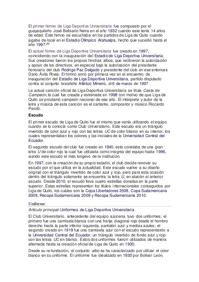 Informacion Completa De Liga De Quito