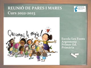 REUNIÓ DE PARES I MARES
Curs 2022-2023
Escola Les Fonts
Argentona
Primer Ed.
Primària
 
