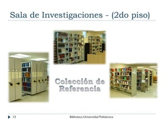Sala de Investigaciones - (2do piso)
12 Biblioteca Universidad Politécnica
 