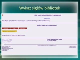 Wykaz siglów bibliotek
 