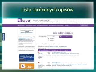 Lista skróconych opisów
 