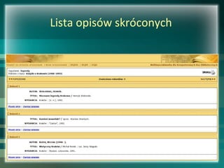Lista opisów skróconych
 