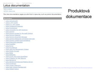 Produktová dokumentace https:// www.ibm.com/developerworks/lotus/documentation/ 