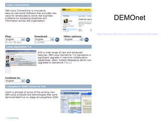 DEMOnet http://demos.dfw.ibm.com/brands/lotus /?S=index 