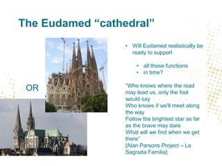 The Eudamed “cathedral”
• Will Eudamed realistically be
ready to support
• all these functions
• in time?

OR

“Who knows ...