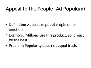 Popularity Appeal Example Informal_Fallacies_Hurley_Detailed.pptxv | PPTX