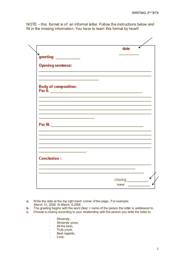 informal letter format letter formate