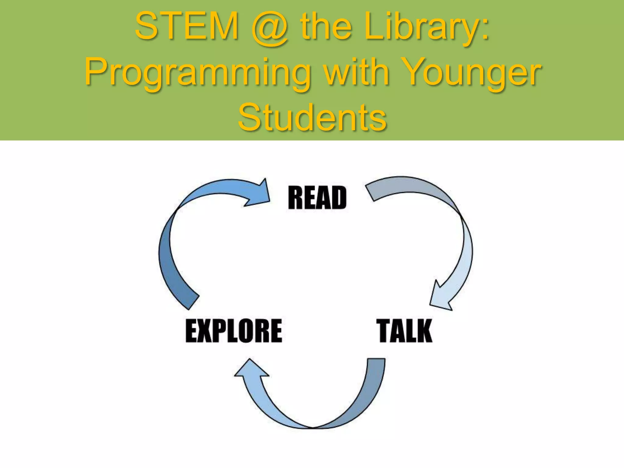STEM @ the Library:
Programming with Younger
Students
 