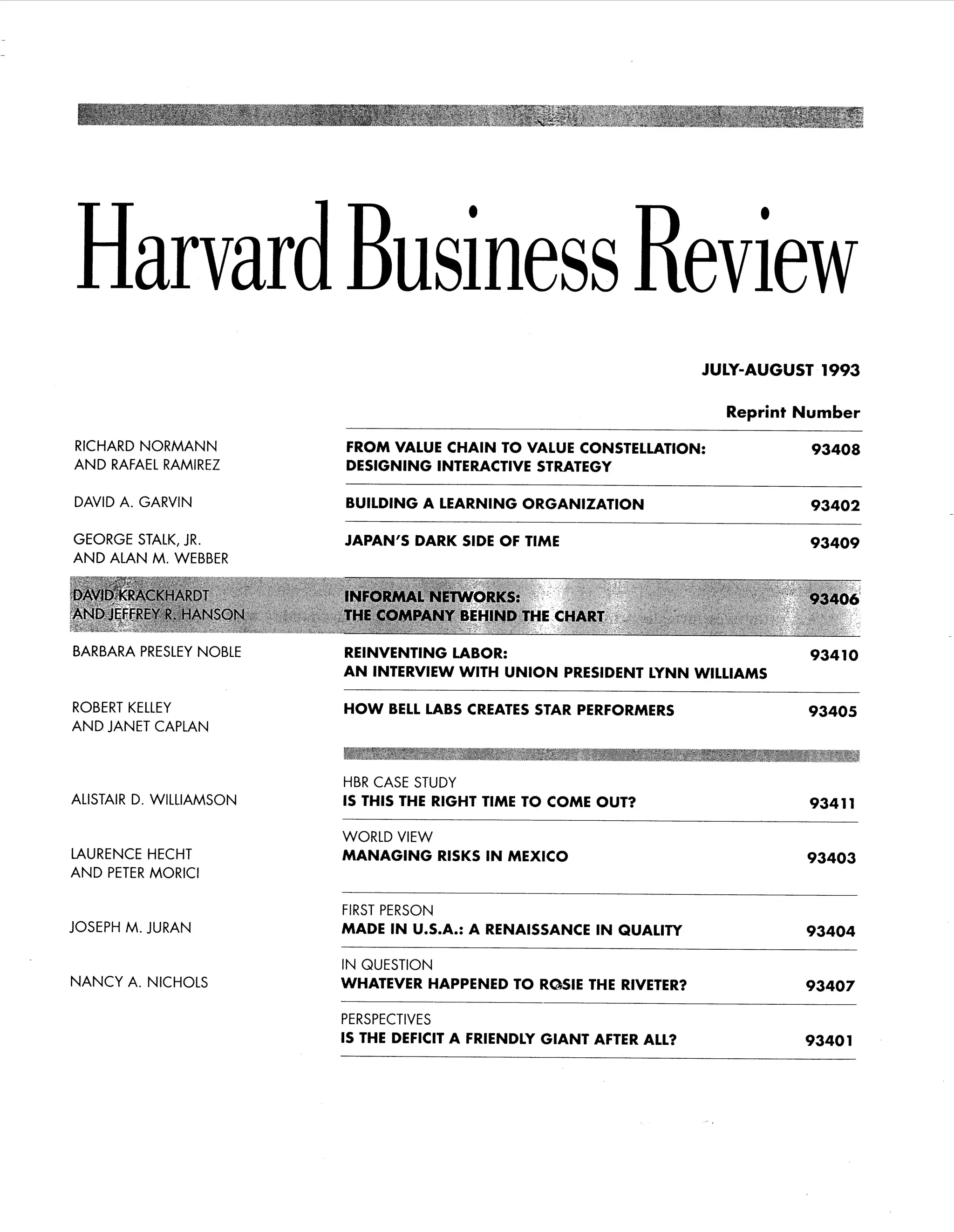 Informal networks the company behind the charts by david krackhardth ...