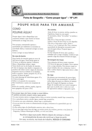2010 / 2011

                Ficha de Geografia – “Como poupar água” – 10º LH1




Modelo 11 DIV                                                       Página 1 de 1
 