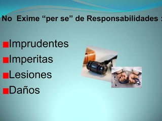 No Exime “per se” de Responsabilidades :


 Imprudentes
 Imperitas
 Lesiones
 Daños
 