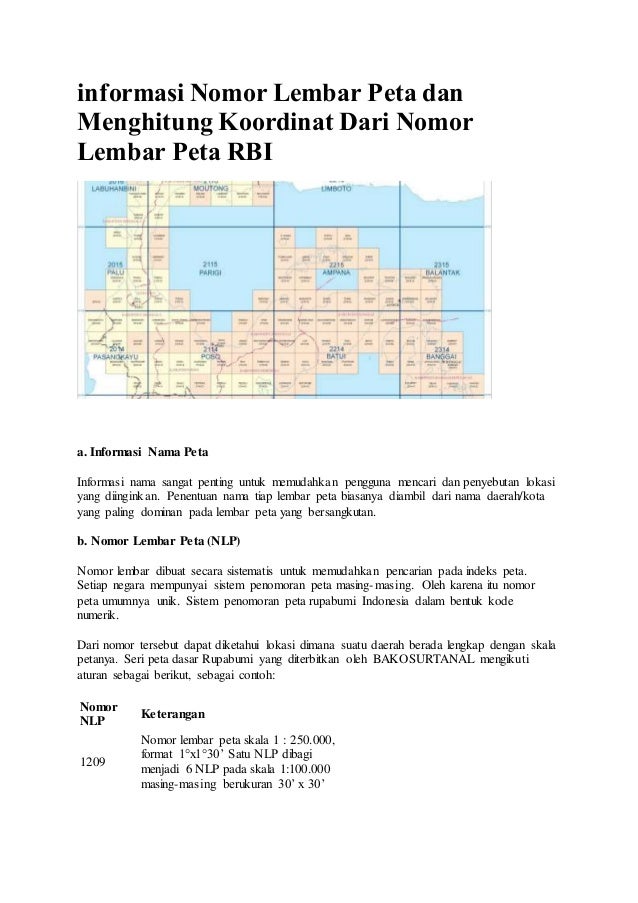 Informasi Nomor Lembar Peta Dan Menghitung Koordinat Dari Nomor Lemba
