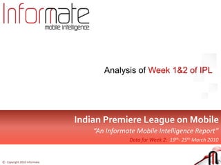 Analysis of Week 1&2 of IPL Indian Premier League on Mobile  “An Informate Mobile Intelligence Report” Data for Week 2:  19th- 25th March 2010 