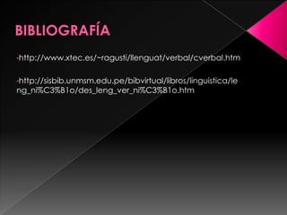 BIBLIOGRAFÍAhttp://www.xtec.es/~ragusti/llenguat/verbal/cverbal.htm