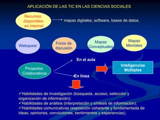 APLICACIÓN DE LAS TIC EN EL AREA DE COMUNICACIÓN  La tecnología es un espacio propicio y estimulante para el desarrollo de la comunicación escrita.El proceso de escritura es más colaborativo, interactivo y social en clases que utilizan computadores, comparado con ambientes que utilizan solo lápiz y papel. En el aulaProyectos ColaborativosInteligencias MúltiplesEn líneaBlogsCreación de páginas WebChatForos de discusiónCompetencias Comunicativas Básicas, la creatividad, el pensamiento crítico .Promueve el desarrollo de habilidades de comunicación, habilidades de comprensión  y producción escrita, entre otras.