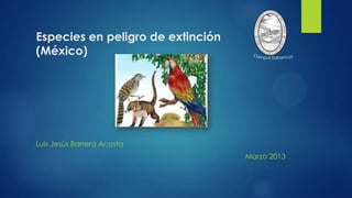 Especies en peligro de extinción
(México)
Luis Jesús Barrera Acosta
Marzo 2013
 
