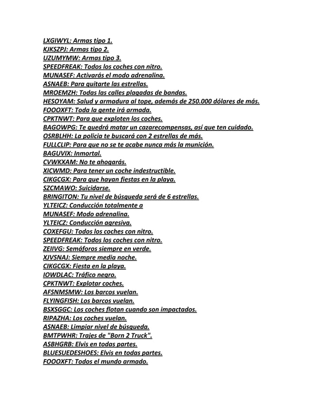 CLAVES DE GTA SAN ANDREAS PDF