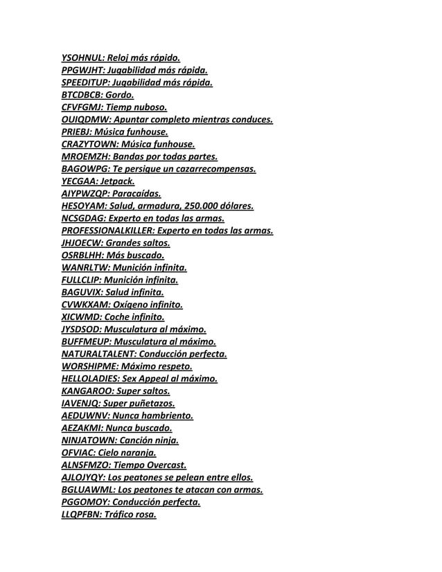 CLAVES DE GTA SAN ANDREAS PDF