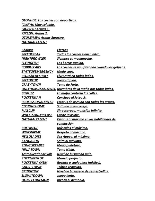 CLAVES DE GTA SAN ANDREAS PDF