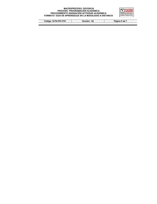 MACROPROCESO: DOCENCIA
PROCESO: PROGRAMACIÓN ACADEMICA
PROCEDIMIENTO ASIGNACIÓN ACTIVIDAD ACADÉMICA
FORMATO: GUIA DE APRENDIZAJE EN LA MODALIDAD A DISTANCIA
Código: D-PA-P01-F07

Versión: 02

Página 5 de 7

 