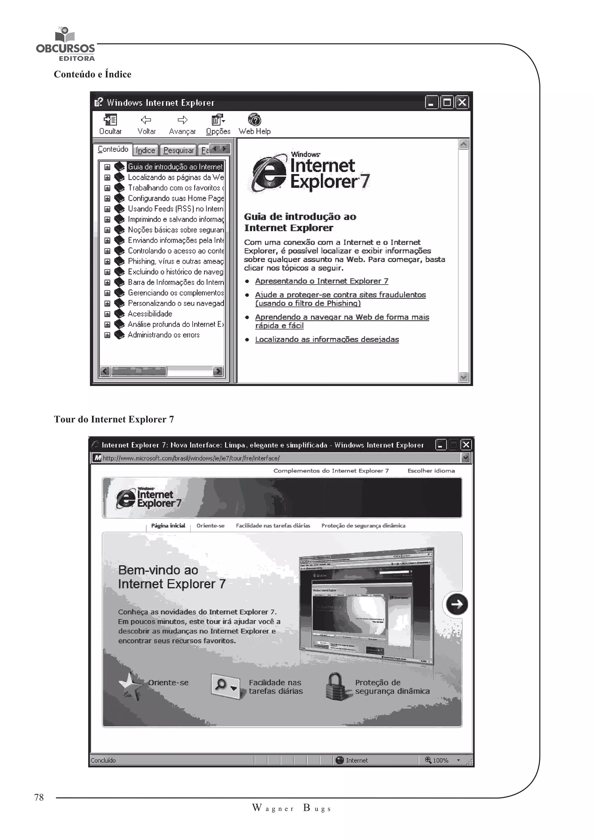 78 
W a g n e r B u g s 
U 
Conteúdo e Índice 
Tour do Internet Explorer 7 
 
