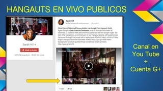 HANGAUTS EN VIVO PUBLICOS
Canal en
You Tube
+
Cuenta G+
 