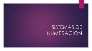 SISTEMAS DE
NUMERACION
 