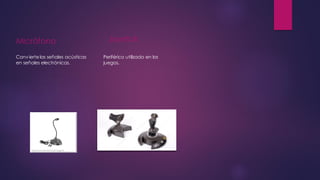 Joystick
Periférico utilizado en los
juegos.
Micrófono
Conviertelas señales acústicas
en señales electrónicas.
 
