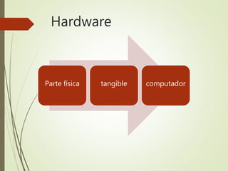 Hardware
Parte física tangible computador
 