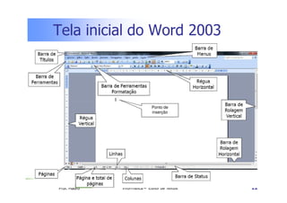 Tela inicial do Word 2003



                             Ponto de
                             inserção




Prof. Mauro   Informática – Editor de Textos   12
 