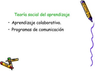 Teoría social del aprendizaje   Aprendizaje   colaborativo.  Programas de comunicación  