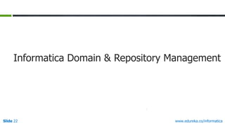 Slide 22 www.edureka.co/informatica
Informatica Domain & Repository Management
 